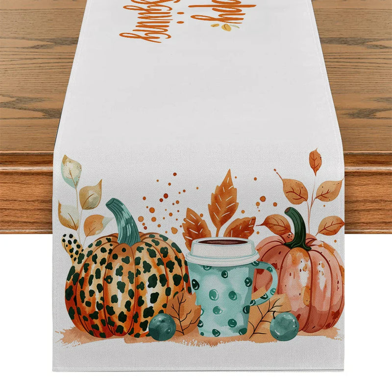 Axyaa Thanksgiving Pumpkin Coffee Leaves Table Runner