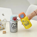 Axyaa Kawaii Dog Mini Thermos with Straw, 500ml Stainless Steel Thermal Cup