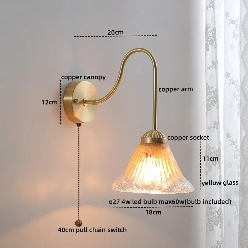 Axyaa Nordic Copper Glass LED Wall Lamp for Home Decor