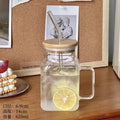 Axyaa Square Glass Mug with Bamboo Lid and Bent Glass Straw, 620ml