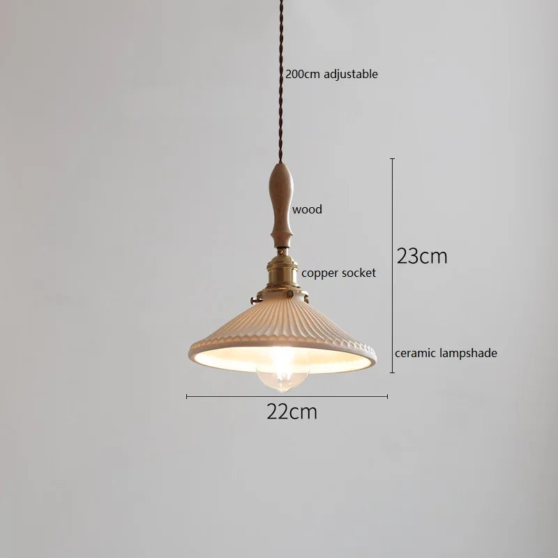 Axyaa Ceramic LED Pendant Light with Wood Copper Socket - 30CM