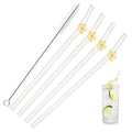 Axyaa Glass Bent Straws Set with Brush - 5Pcs Flower Design
