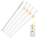 Axyaa Glass Bent Straws Set with Brush - 5Pcs Flower Design
