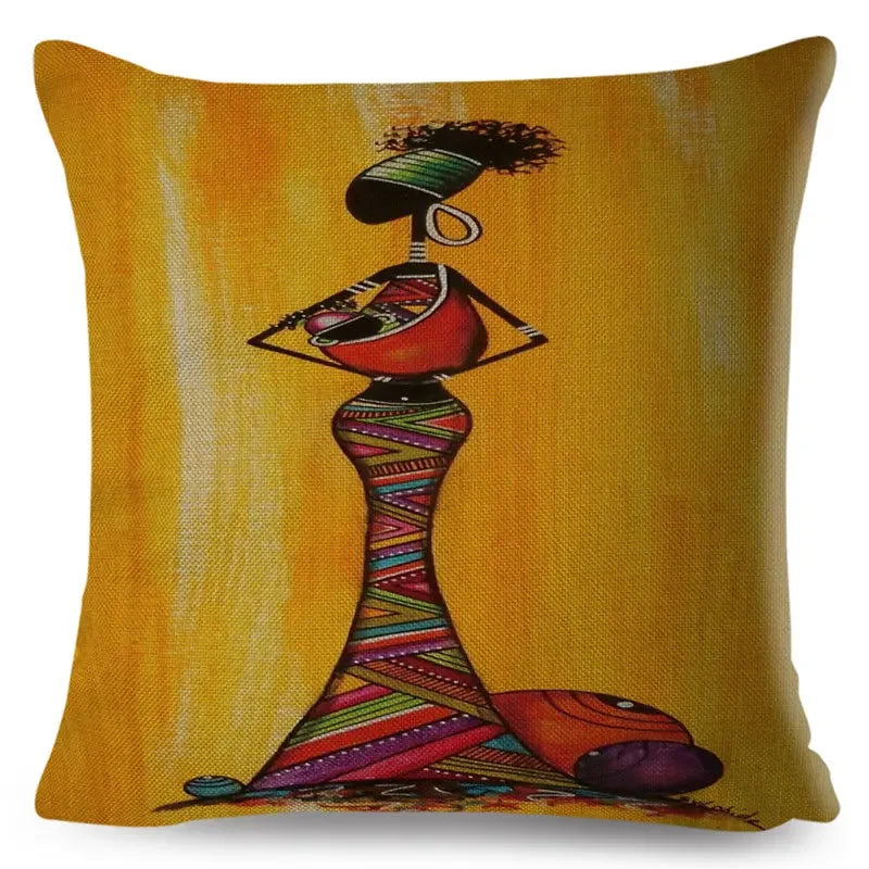 Axyaa Abstract African Woman Decorative Cotton Linen Cushion Cover