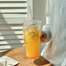 Axyaa Ins Stripe Glass Cup With Lid and Straw 600ml Drinkware - Transparent Glass