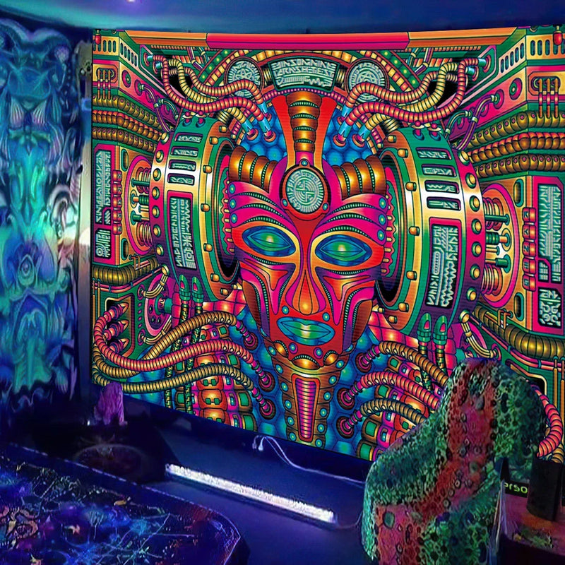 Axyaa Black Light Tapestry UV Reactive Wall Hanging Psychedelic Decor