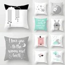 Axyaa Cloud Moon Star Pattern Pillowcase White Grey Letters Printed Home Decor