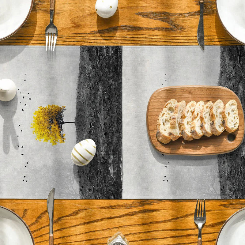 Axyaa Yellow Tree Birds Table Runner for Kitchen Dining Wedding Party