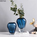 Axyaa Navy Blue Bubble Glass Vase for Table Decoration and Floral Arrangement