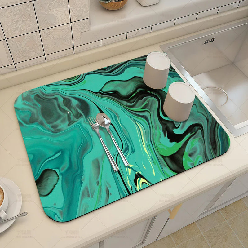 Axyaa Blue-Green Oil Painting Abstract Kitchen Placemat - Non-Slip & Super Absorbent