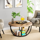 Axyaa Industrial 2-Tier Round Coffee Table with Storage Shelves