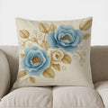 Axyaa Elegant Blue & White Flowers Gold Accent Cushion Cover