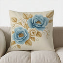 Axyaa Elegant Blue & White Flowers Gold Accent Cushion Cover