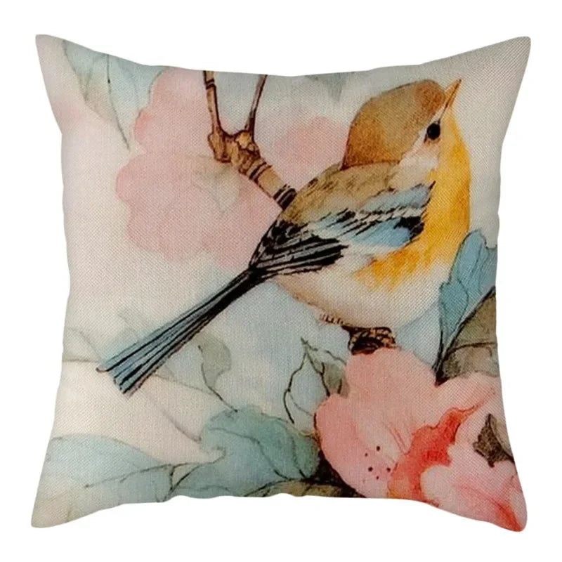 Magpie Print Cushion Cover by Axyaa: Decorative Flora & Fauna Pillowcase for Home