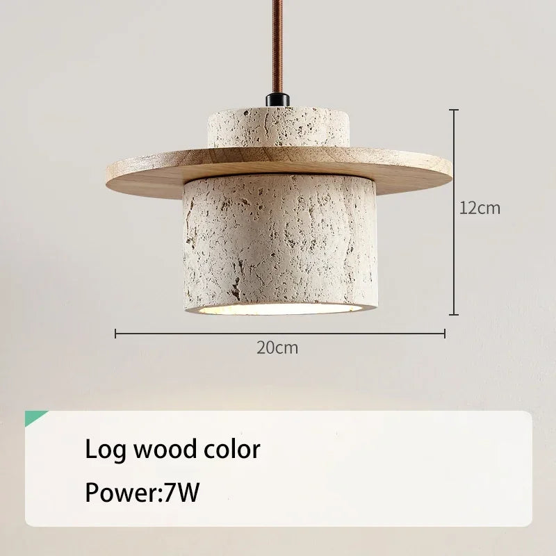 Axyaa Stone Wood Cream LED Pendant Chandelier for Bedroom Home Decor