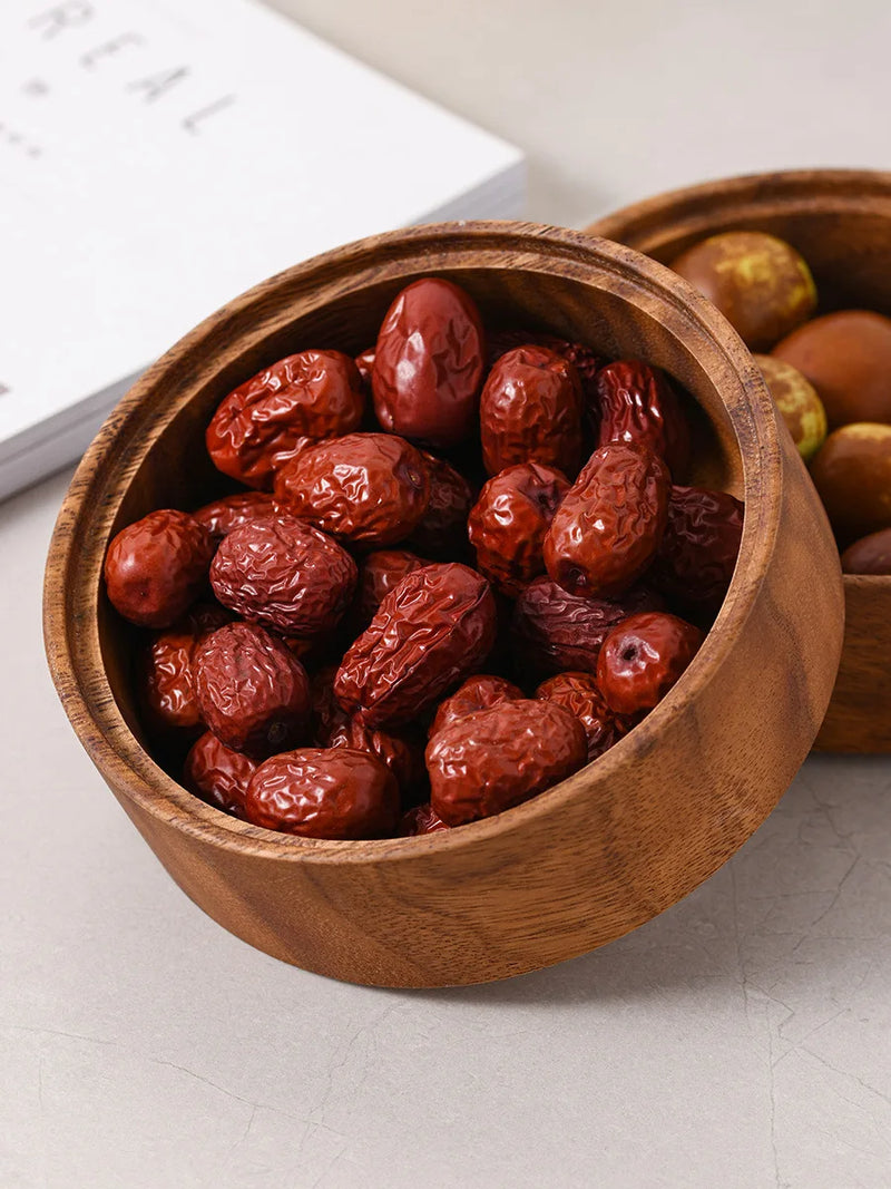 Axya Acacia Wood Double Fruit Tray: Solid Melon Seed & Dried Fruit Storage Box