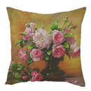 Axyaa Vintage Flowers & Birds Oil Painting Pillow Cover