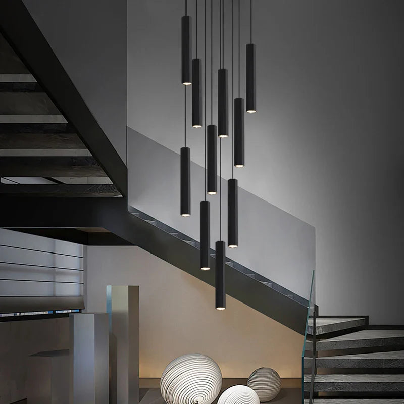 LED Crystal Staircase Chandelier by Axyaa: Black Nordic Design Long Hanging Lamp