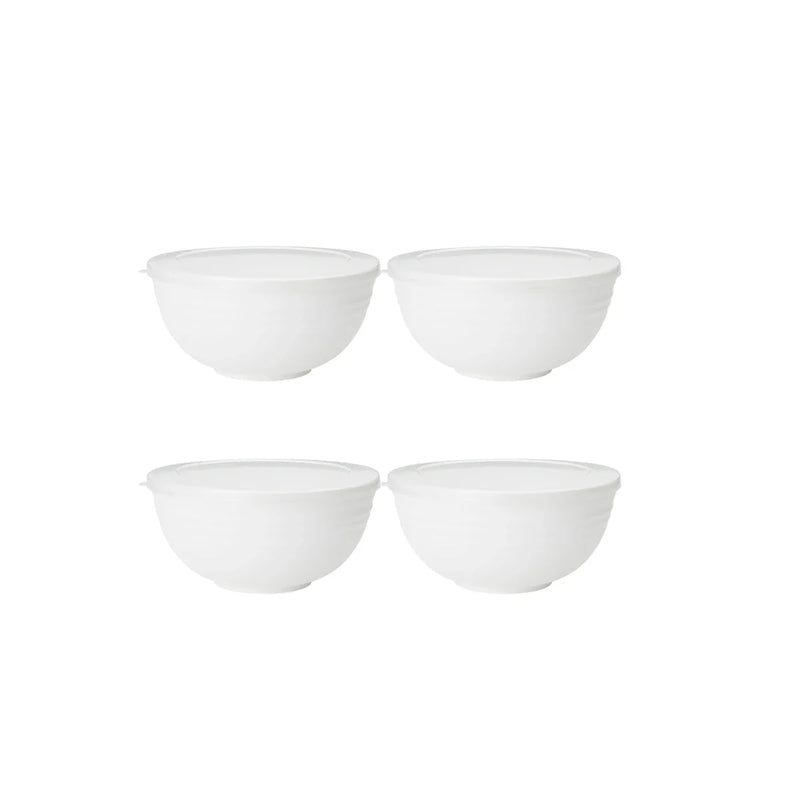 Axyaa White Plastic Bowls with Lid Set for Kitchen, RV, Camping - Pack of 6