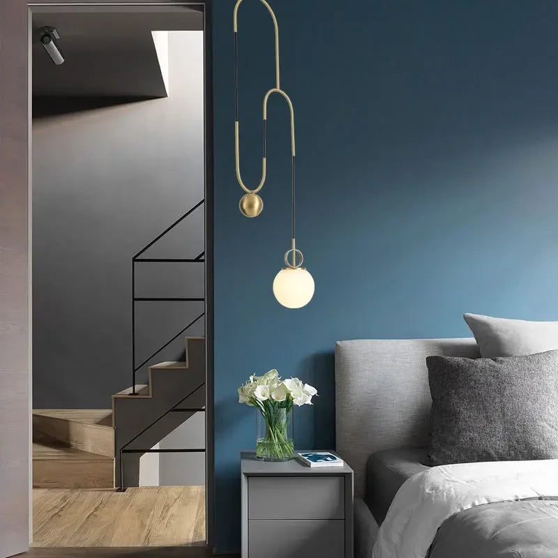 Axyaa Glass Ball Pulley Pendant Light Fixture for Indoor Living Room and Bedroom