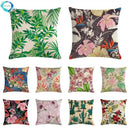 Axyaa Leaf Pattern Decorative Cushion Cover Pink Flower Linen Pillow Case
