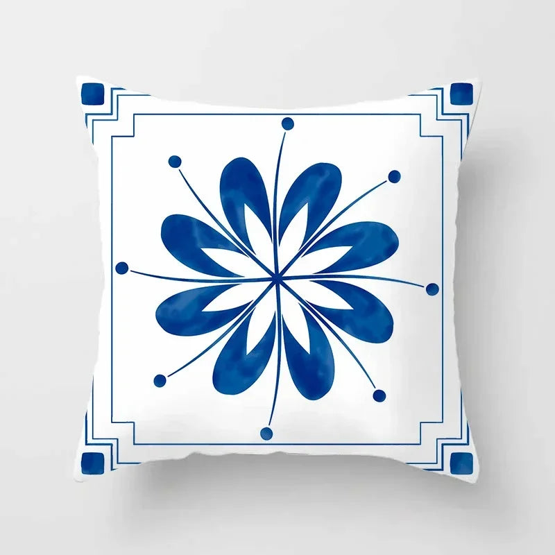 Blue Pattern Cushion Cover 45*45cm Pillowcase for Bedroom Sofa Home Decor by Axyaa