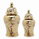 Axyaa Gold Ceramic Lattice Temple Jar with Lid - Home Decor Vase