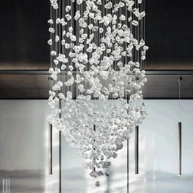 Axyaa Crystal Chandelier: Modern LED Staircase Lighting for Luxe Hallway & Lobby