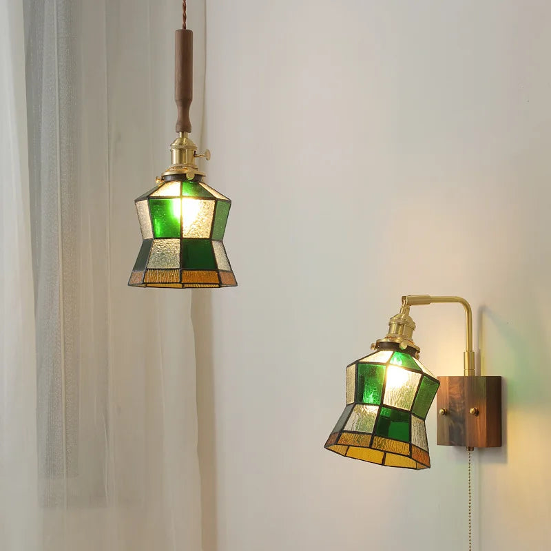 Axyaa Nordic LED Pendant Lamp Walnut Copper Glass Hanging Light Fixtures