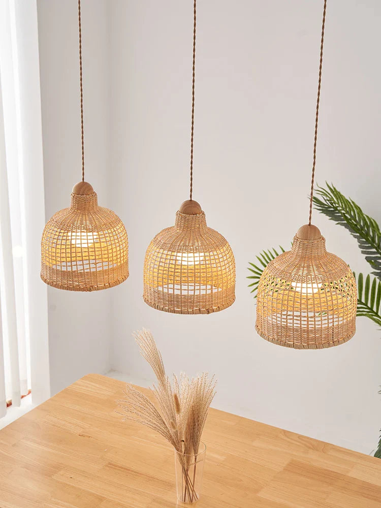 Axyaa Bamboo Pendant Lamps: Handmade Wabi Sabi American Country Style for Living, Dining, Bar