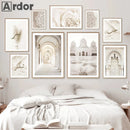 Islamic Beige Flower Canvas Print Mosque Door Wall Art Bohemia Pictures for Modern Home Decor by Axyaa