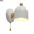 Axyaa Wood Iron LED Wall Lights with Pull Chain Switch, Modern Bedside Lamp