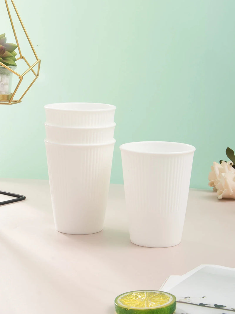 Axyaa White Plastic Reusable Cups Set for Home Kitchen Dining Camping