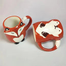 Axyaa Ceramic Fox Coffee Mug with Lid - Couple Animal Decoration Tea Cup