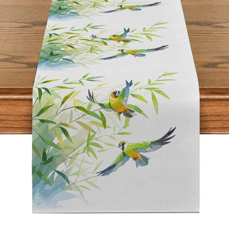 Axyaa Bamboo Plant Bird Table Runner for Kitchen Dining and Home Decor