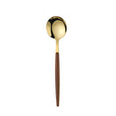 Axyaa Wood Grain Handle Gold Steak Knife and Fork Set