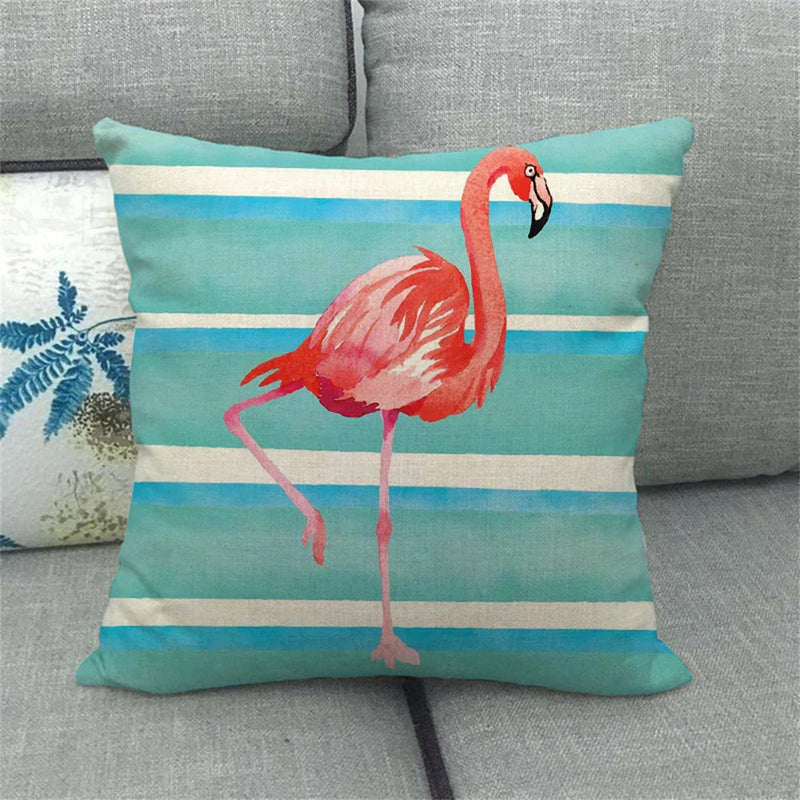 Flamingo Striped Animal Pillow Case for Living Room Sofa by Axyaa