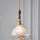 Axyaa Green Glass LED Pendant Lamp with Copper Wood Handle