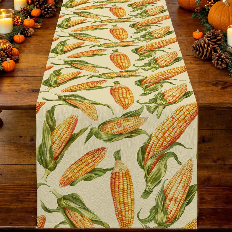Axyaa Thanksgiving Corn Table Runner for Farmhouse Kitchen Dining Decor