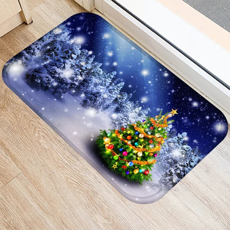 Axyaa Christmas Balls Tree Printed Door Mat Non-Slip Floor Carpet)((((