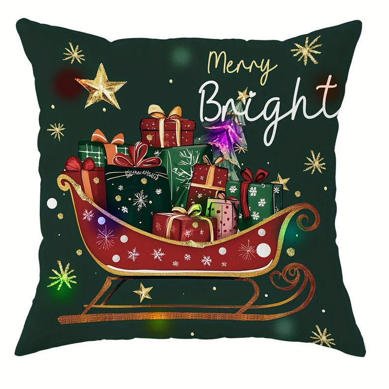 Axyaa Christmas LED Pillowcase, Santa Snowman Tree Design for Home Party Décor