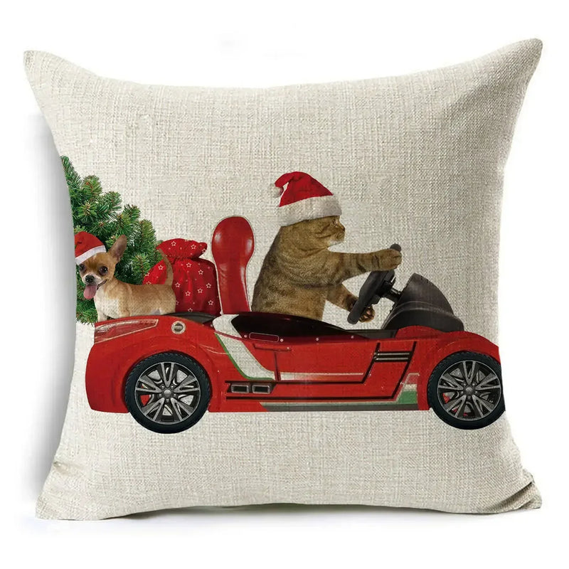 Axyaa Cartoon Christmas Linen Pillowcase Decoration 45cm*45cm, Perfect Gift for Home