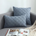 Axyaa Navy Blue Suede Pillow Cover with Green Woven Pattern - 45x45cm/30x50cm