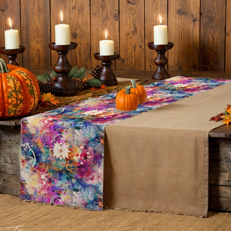 Axyaa Watercolor Mandala Flower Lines Table Runner