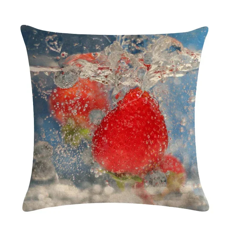 Axyaa Strawberry Kiwi Pattern Linen Pillowcase - 45x45CM