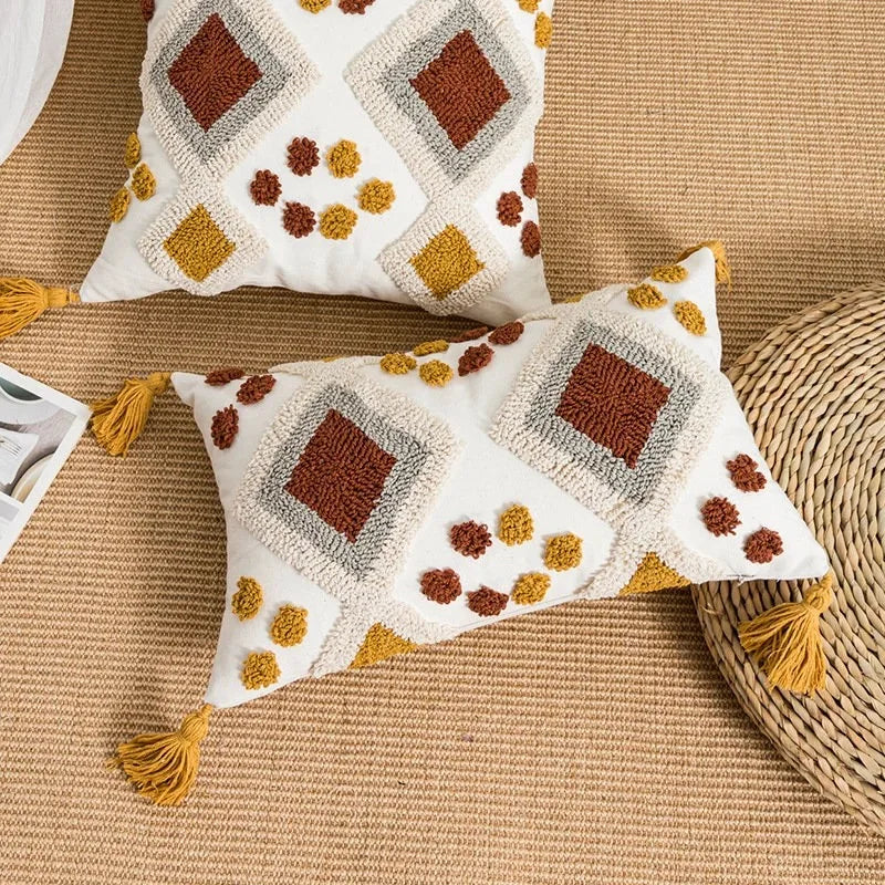 Boho Loop Tufted Tassel Pillow Cover for Home Decor by Axyaa