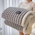 Axyaa Luxe Double Layer Faux Rabbit Fur Throw: Soft & Warm White Striped Blanket