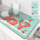 Axyaa Christmas Snowman Dwarf Deer Drying Mat - Festive Kitchen Table Decor
