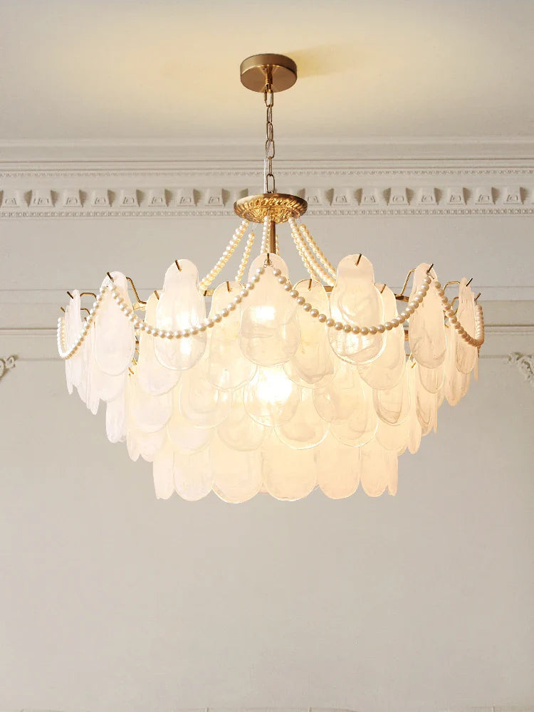 Axyaa Shell Crystal Chandelier: Elegant French Retro Lighting for Living, Dining, and Master Bedroom