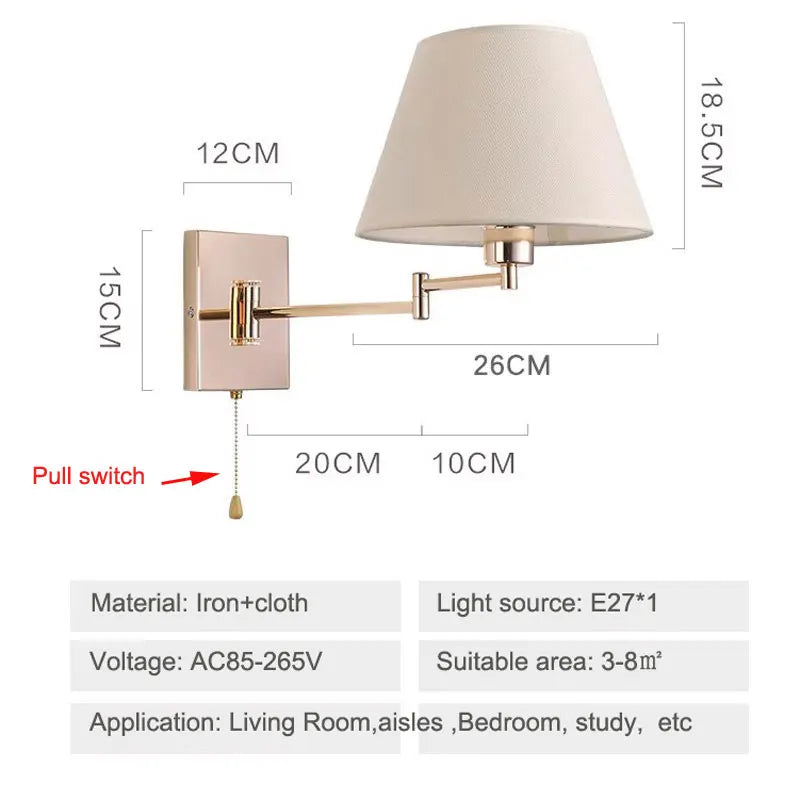 Axyaa Telescopic Rocker Arm Wall Lamp: Adjustable & Folding for Living Room, Bedroom, Study